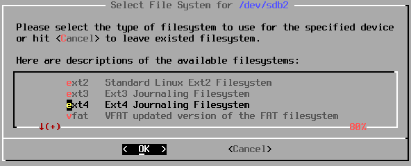 Select type of filesystem